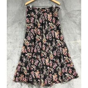 Jones New York 100 % Silk Brown Midi Skirt Multicolor Floral Flowy Lined Sz 12